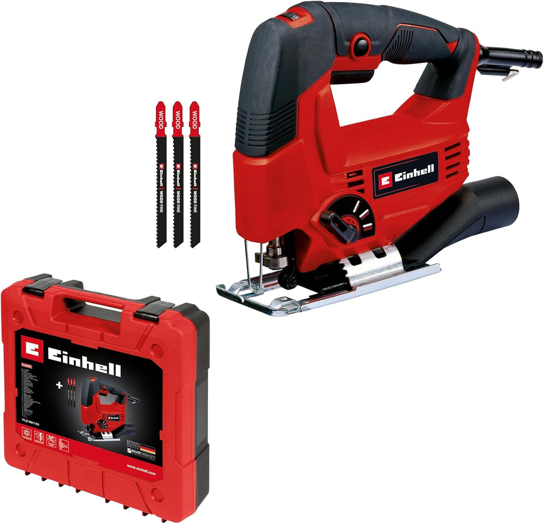 Einhell Stichsäge TC-JS 80/1 Kit (550 W, 20 mm Hubhöhe, Pendelhubfunktion, 80 mm Schnitttiefe in Hol