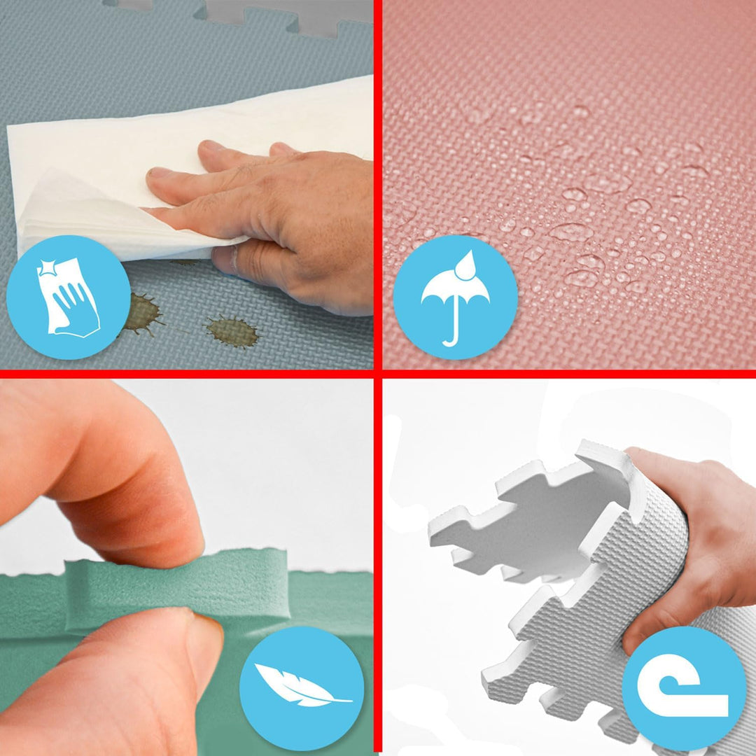 LittleTom Spielmatte Baby Puzzlematte - 9 Teile je 30x30 cm Krabbelmatte 90x90 cm Bodenmatte Kinder