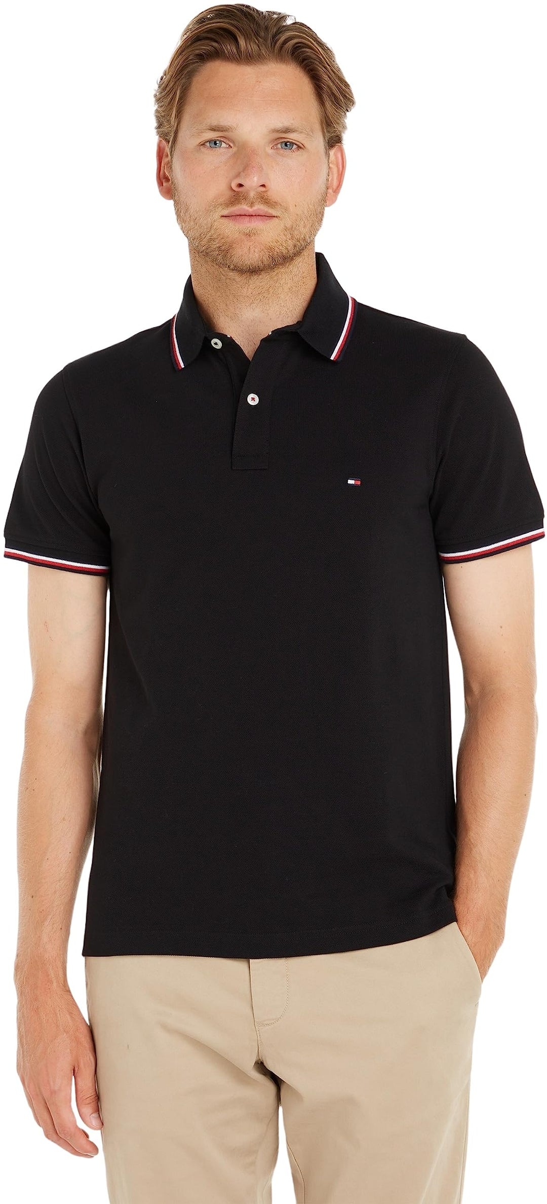 Tommy Hilfiger Herren Core Tommy Tipped Slim Polo Kurzarm Poloshirts XS Schwarz (Black), XS Schwarz