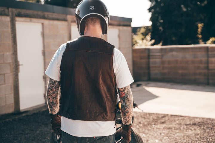 Texpeed motorrad leder weste herren - Chopper biker rocker lederweste - Reissverschlusstaschen mit g