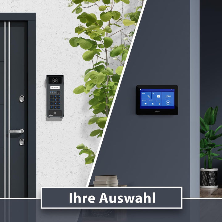 GOLIATH Basic 2-Draht Bus Video-Türsprechanlage, Full-HD, App-Steuerung, 2X 7 Zoll Monitore in Schwa
