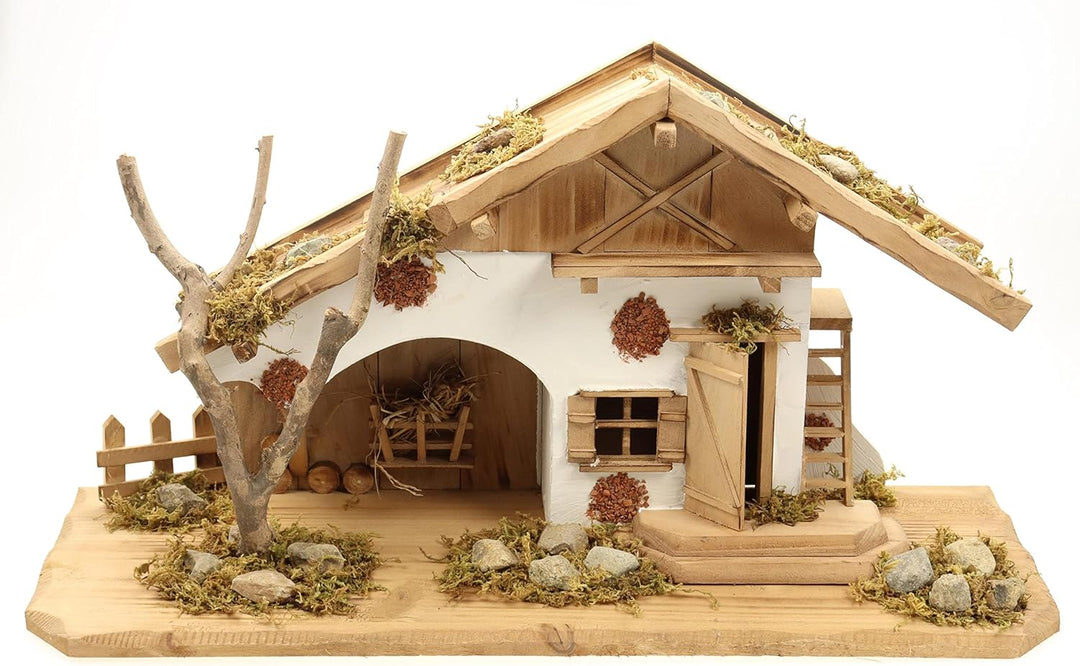 ELLUG Holz Krippenstall, Holzkrippe, Weihnachtskrippe 55 * 19 * 28cm (OHNE Krippenfiguren) Krippenst