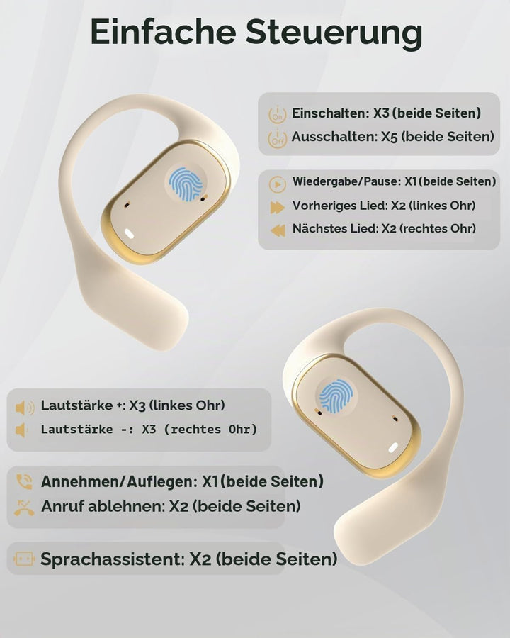 SANOTO Open Ear Kopfhörer Bluetooth 5.3, Touch Controlled Air Conduction Ohrhörer Kopfhörer Kabellos