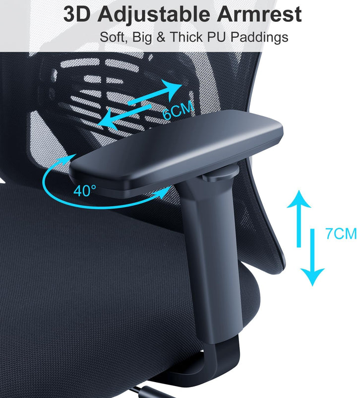 Ticova Bürostuhl Ergonomisch Schreibtischstuhl, Hoher Rücken Ergonomischer Stuhl mit Verstellbarer L