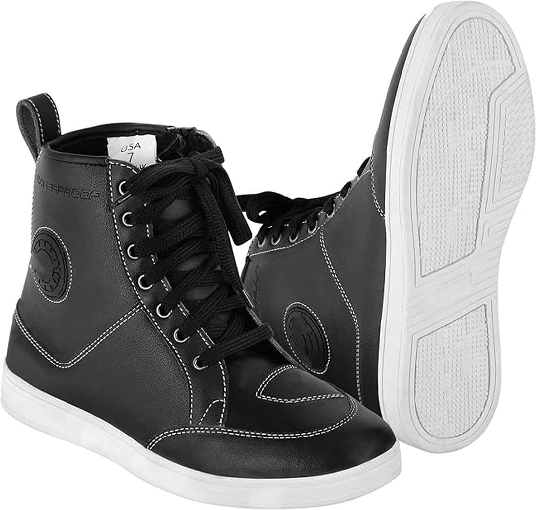 Motorradschuhe für Herren, kurz, wasserdicht, Leder, rutschfeste Sohle, Schwarz