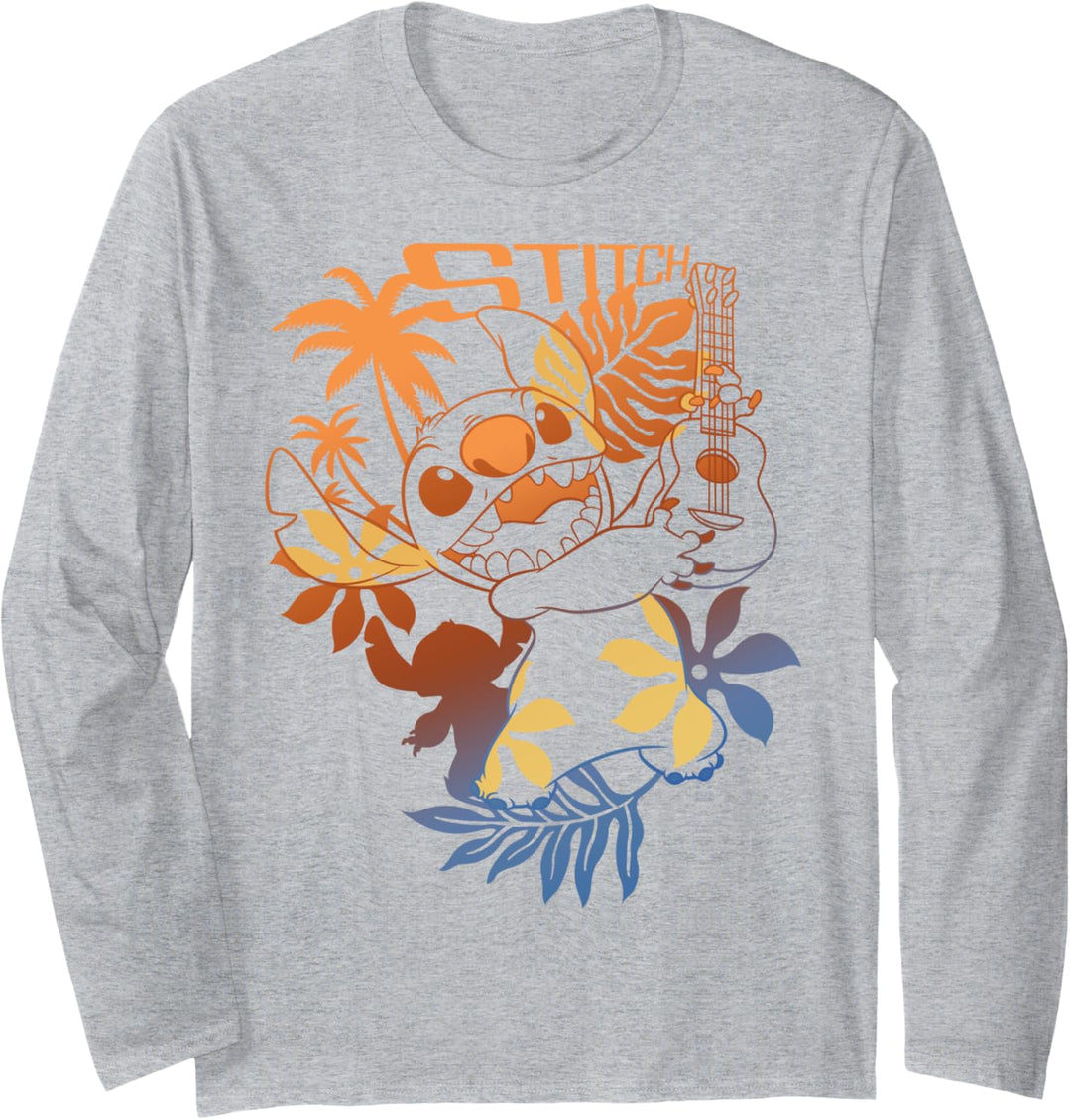 Disney Lilo & Stitch Ukulele Tropical Portrait Outline Langarmshirt