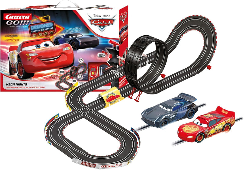 Carrera 20062477 GO!!! Disney Pixar Cars Neon Lights Rennstrecken-Set | 5,3m elektrische Carrerabahn