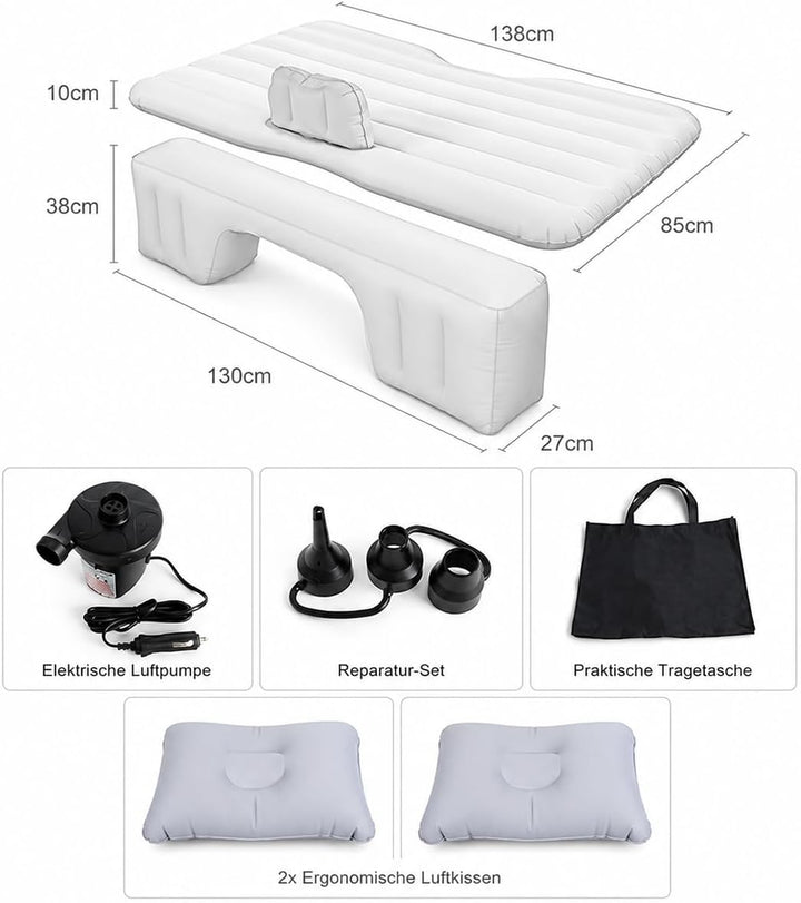 Auto Luftmatratze 138x85cm Aufblasbare Matratze für Rücksitz &amp; Kofferraum, Tragbares Auto Reisebett