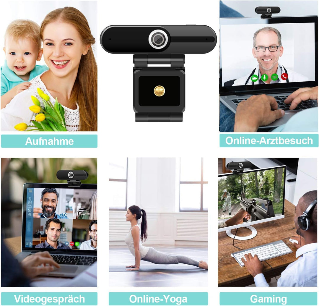 Webcam 4K 1080P mit Mikrofon 8 Megapixel USB Computer Web-Kamera Privatsphäre Auslöser und Stativ, P