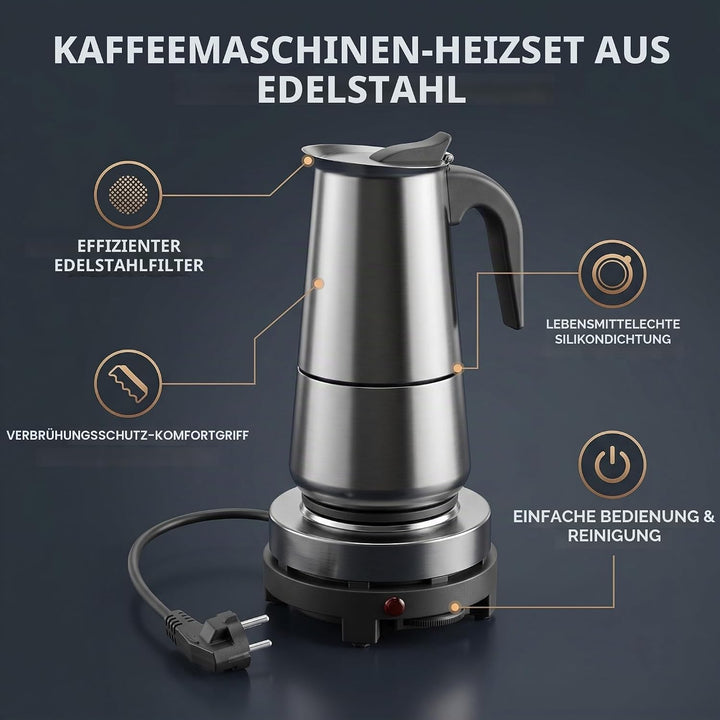 Ymiko 450ml Edelstahl Elektrokochherd Moka Herstellungskanne Espressotassenmaschine Heizungsset EU-S