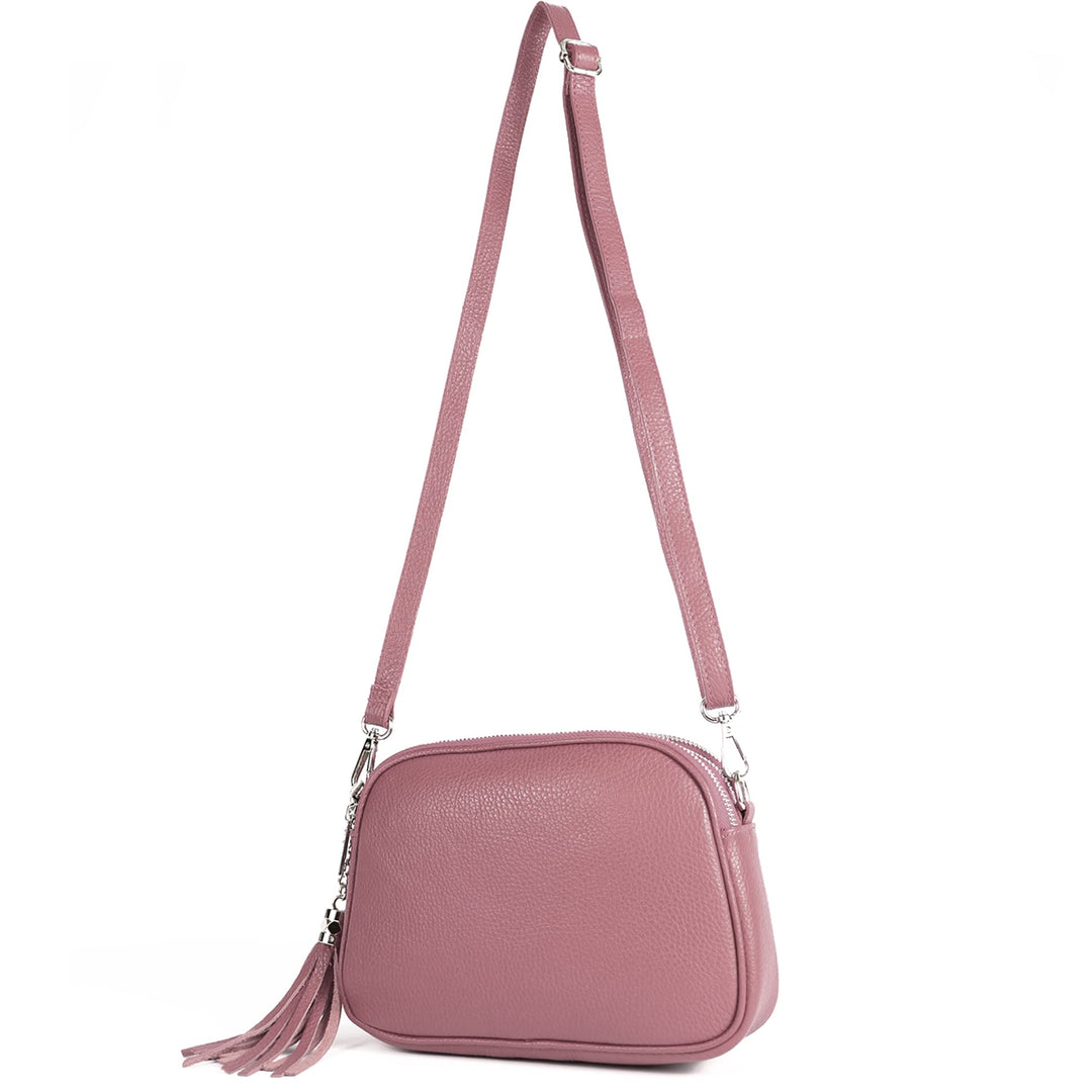 modamoda de - T238 - ital. Damen Umhängetasche Leder Medium, Farbe:Altrosa, Altrosa