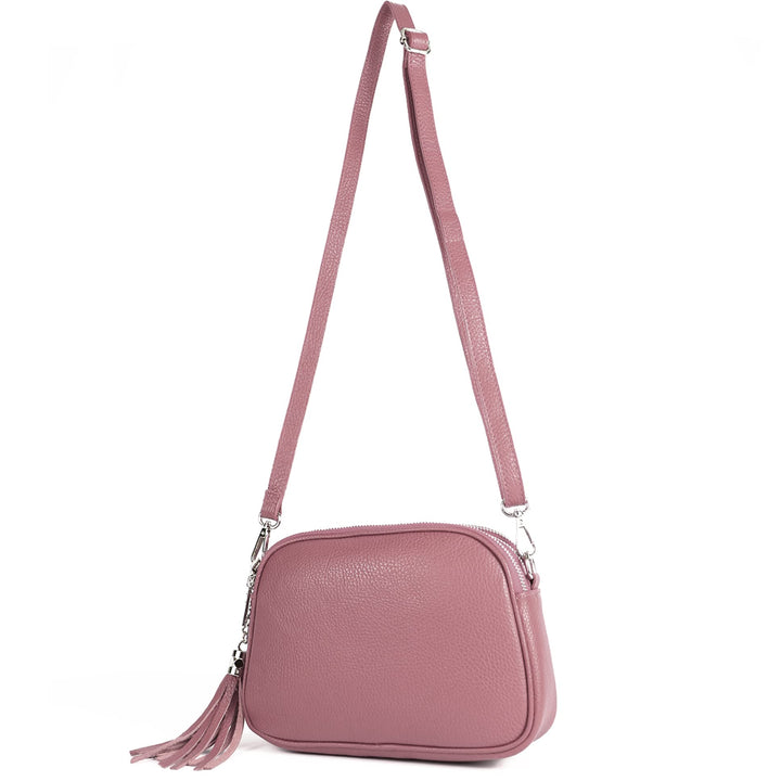 modamoda de - T238 - ital. Damen Umhängetasche Leder Medium, Farbe:Altrosa, Altrosa