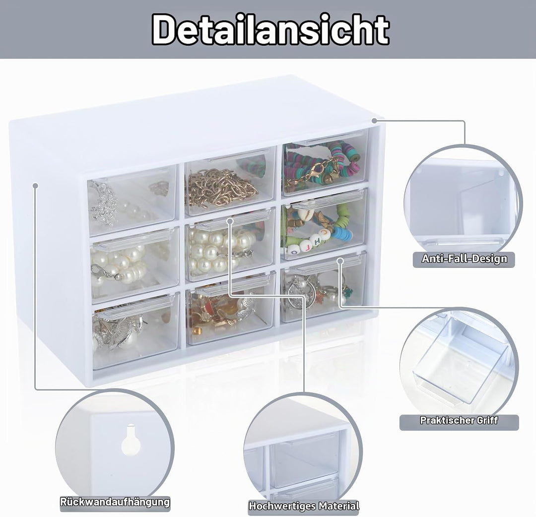 2 Stück Bastelbox Aufbewahrung mit 9 Schubladen - Mini Schubladen Organizer, 18×11.8×10 cm, zum Aufh