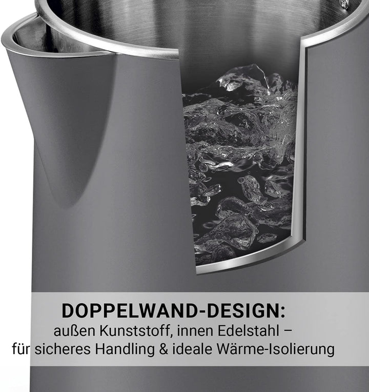 N8WERK Wasserkocher mit Doppelwand-Design in der Nordic Grey Edition | Fassungsvermögen 1,5 Liter, k