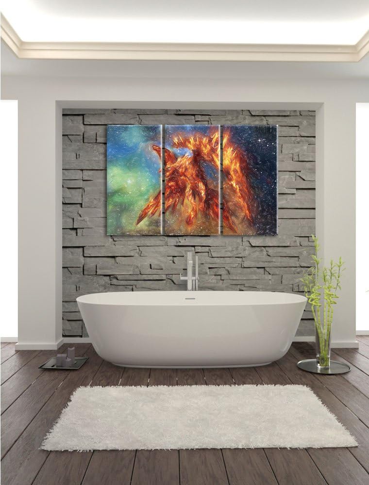 Pixxprint Feuriger Adler als Leinwandbild/Grösse: 3 Teilig (120x80) cm/Wandbild/Kunstdruck/fertig be