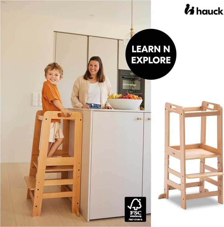 hauck Learn N Explore Natural inkl. Puzzle N Fit – Mitwachsender Kinder Lernturm aus Buchenholz, ab