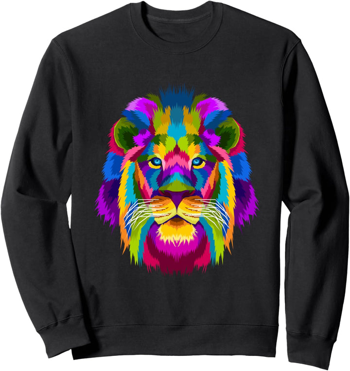 Cool Colorful Wild Stylish Lion Graphic Design T Shirt, Lion Sweatshirt
