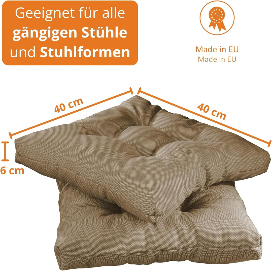 sleepling 4er Set Stuhlkissen 40x40 cm, Sitzkissen für Stuhl &amp; Bank 40 x 40 cm, Höhe 6 cm, Möbelstof