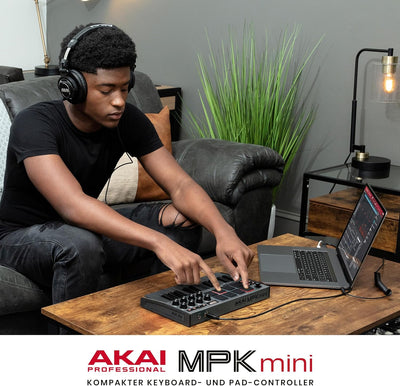 AKAI Professional MPK Mini MK3 – 25-Tasten USB MIDI Keyboard Controller, 8 hintergrundbeleuchtete Dr