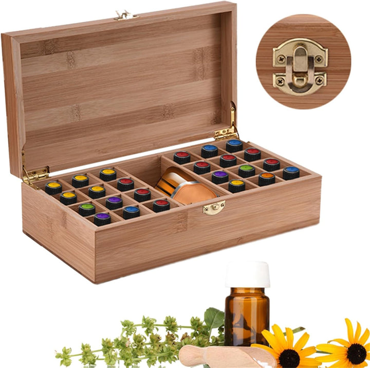 RoseFlower Bambus Ätherisches Öl Organisator Behälter Duftöle Display Ständer, 25 Löcher Aufbewahrun