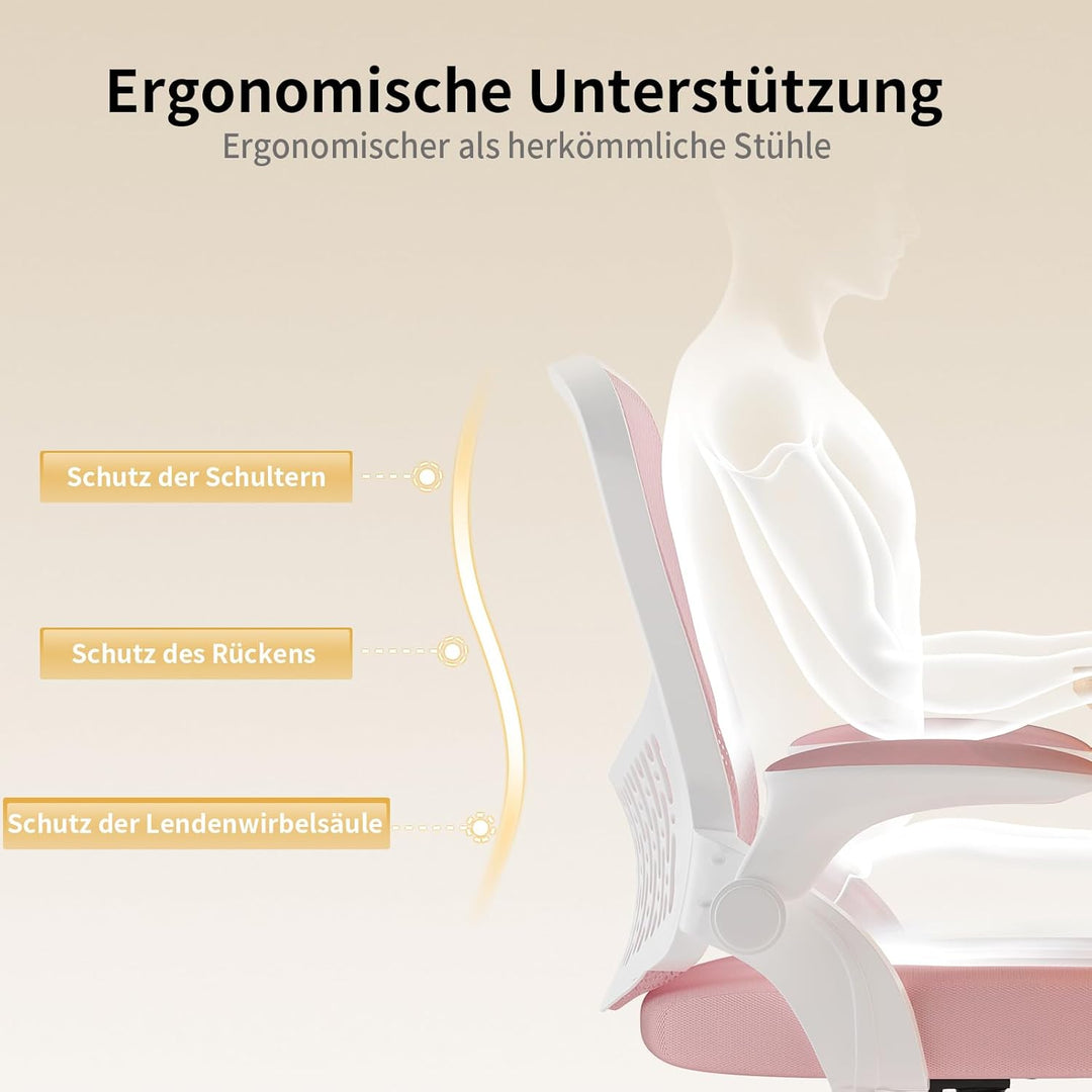 naspaluro Ergonomischer Bürostuhl, Schreibtischstuhl mit 90° Klappbaren Armlehnen, Einzigartige Lend