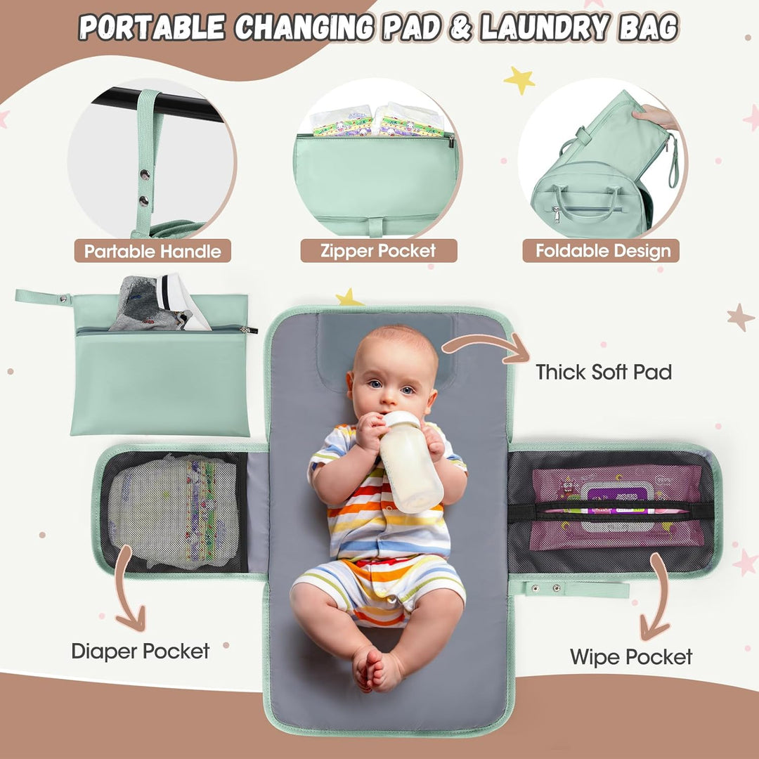 RAINSMORE Wickelrucksack Baby Wickeltasche Rucksack mit Wickelunterlage Unterwegs Gross Diaper Bag M
