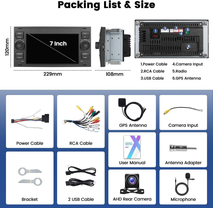 Hikity 2+64G Android Autoradio für Ford Fiesta Focus Kuga Transit Connect Mondeo Smax Wireless Carpl