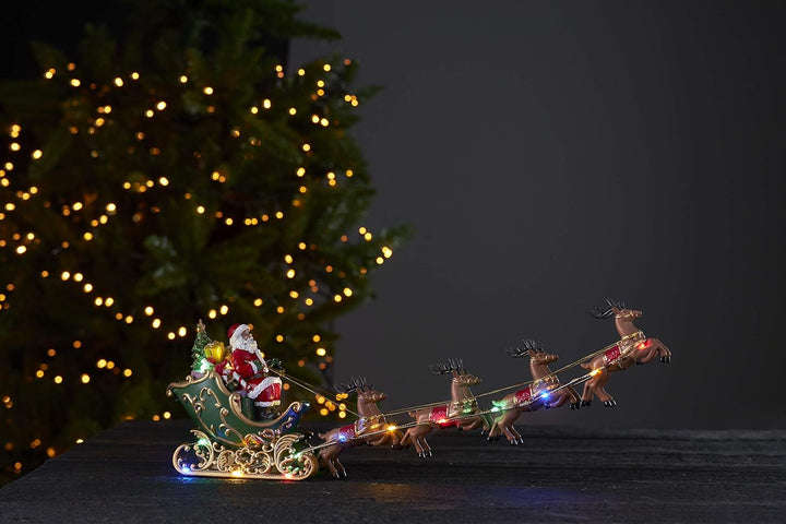 Weihnachtsmann Figur | LED Rentier Weihnachtsdeko | Weihnachtsmann Deko | LED Rentier mit Schlitten