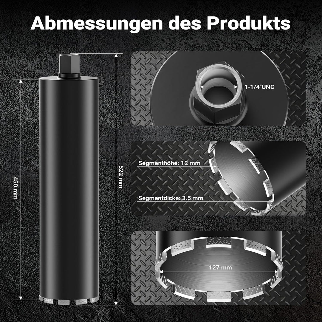 Wiltec Diamantbohrkrone Typ 2 (Mesh) Ø 127 mm, Bohrkrone 450 mm, 1¼ UNC Nassbohrkrone, Diamantbohrer