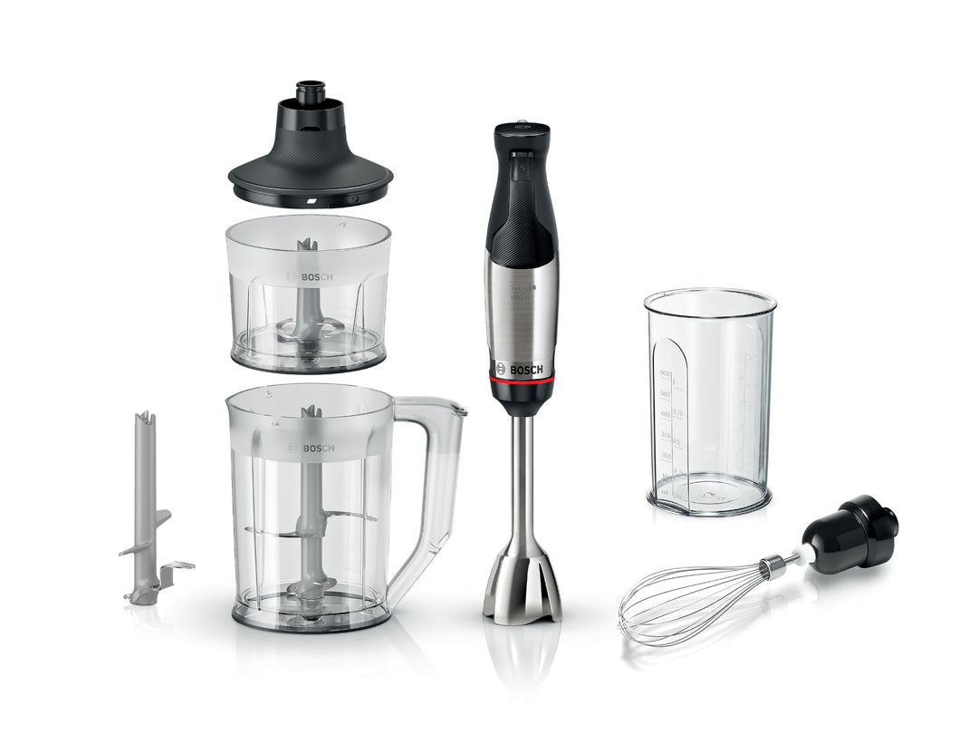 Bosch Stabmixer ErgoMaster Serie 6, einhändig bedienbar, 4 Edelstahl-Klingen, Mixer, Zerkleinerer, v