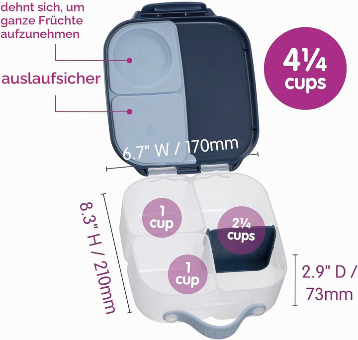 b.box Mini Brotdose | Bento-Box mit 3 Fächern (2 auslaufsicher) | Ideal für Kleinkinder, Kinderlunch