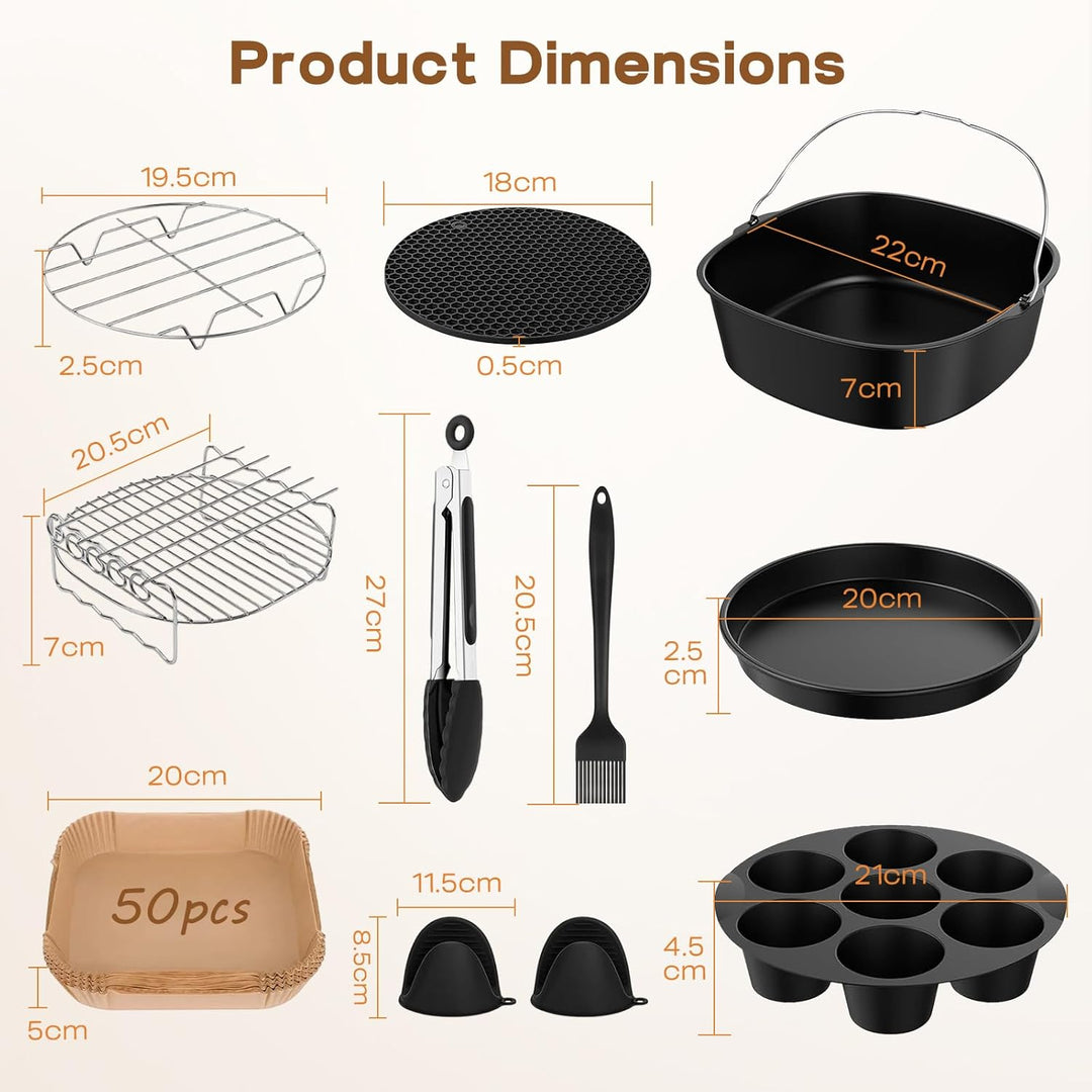 Heissluftfritteuse Zubehör Set für Cosori/Ninja, 5,5-6,4L, BPA-Frei, 11-Teilig
