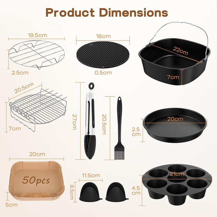 Heissluftfritteuse Zubehör Set für Cosori/Ninja, 5,5-6,4L, BPA-Frei, 11-Teilig