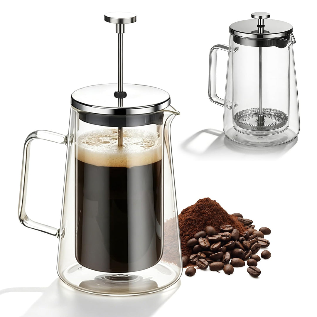 1000ml Transparent Französische Presse: Kaffeepresse French Press aus Hochborosilikatglas und Edelst