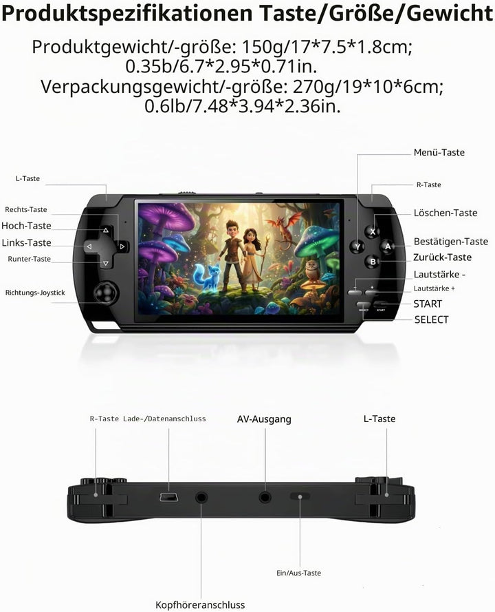 4,3-Zoll-Display, klassische Videospielkonsole, X6, Handheld-Konsole, Emulatoren, mehrere MP4-/MP3-P