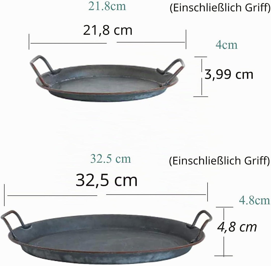 Funly mee Serviertablett aus Metall im Industrie-Stil, Durchmesser: 20 cm und 30 cm, verzinktes rund