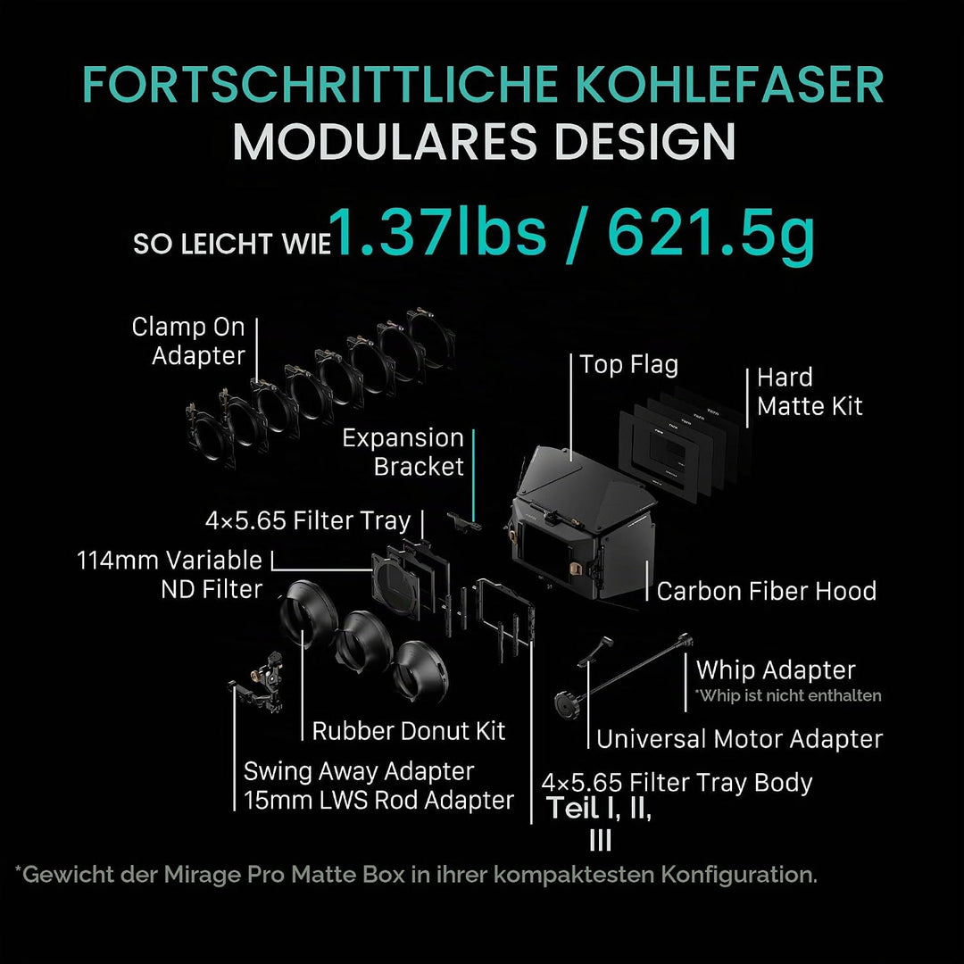 Tilta Mirage Pro Matte Box VND Kit Gegenlichtblende mit ND-Filter, 4x5,65"-Filterrahmen MB-T17-A VND