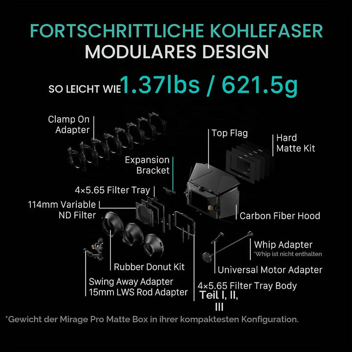 Tilta Mirage Pro Matte Box VND Kit Gegenlichtblende mit ND-Filter, 4x5,65"-Filterrahmen MB-T17-A VND