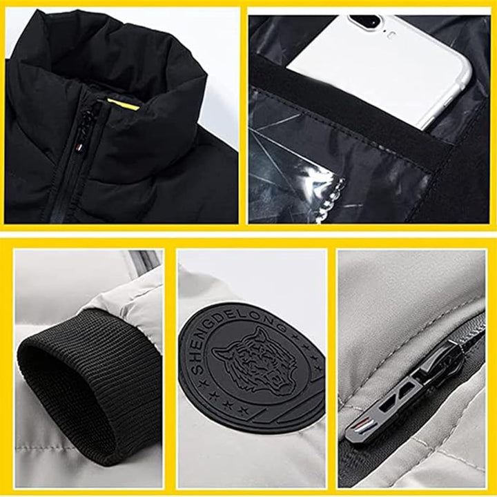Celucke Daunenjacke Herren Glänzend Winterjacke Dicke Übergangsjacke mit Kapuze Lange Ärmel Mode War