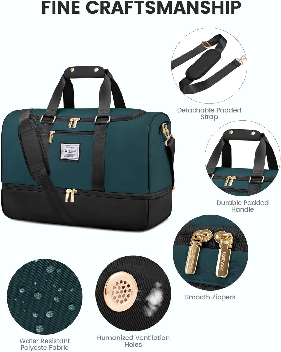LOVEVOOK Sporttasche Reisetasche Damen, 37L Weekender mit Kulturtasche, Schuhfach & Nassfach, Sport