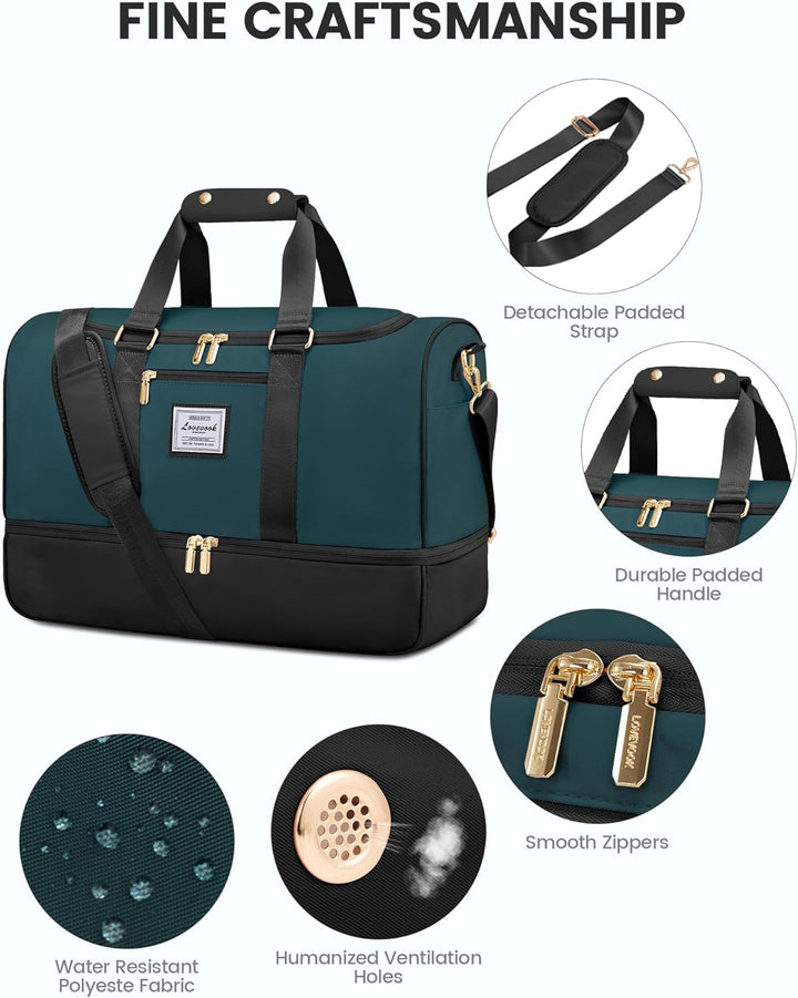 LOVEVOOK Sporttasche Reisetasche Damen, 37L Weekender mit Kulturtasche, Schuhfach & Nassfach, Sport