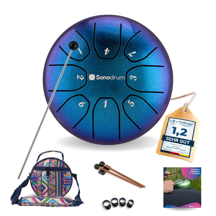 Sonodrum Zungentrommel "Standard 14cm C-Dur" Beere - Steel Drum inkl. Schlägel, gratis Liederbuch un