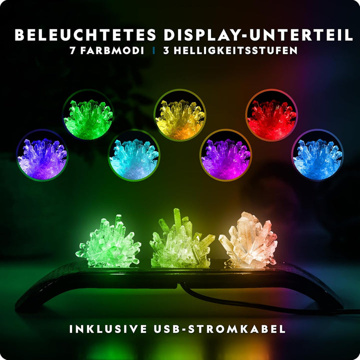 NATIONAL Geographic Kristallzucht-Set – Züchte 3 farbenfrohe Kristalle mit beleuchtetem Ständer & Ha