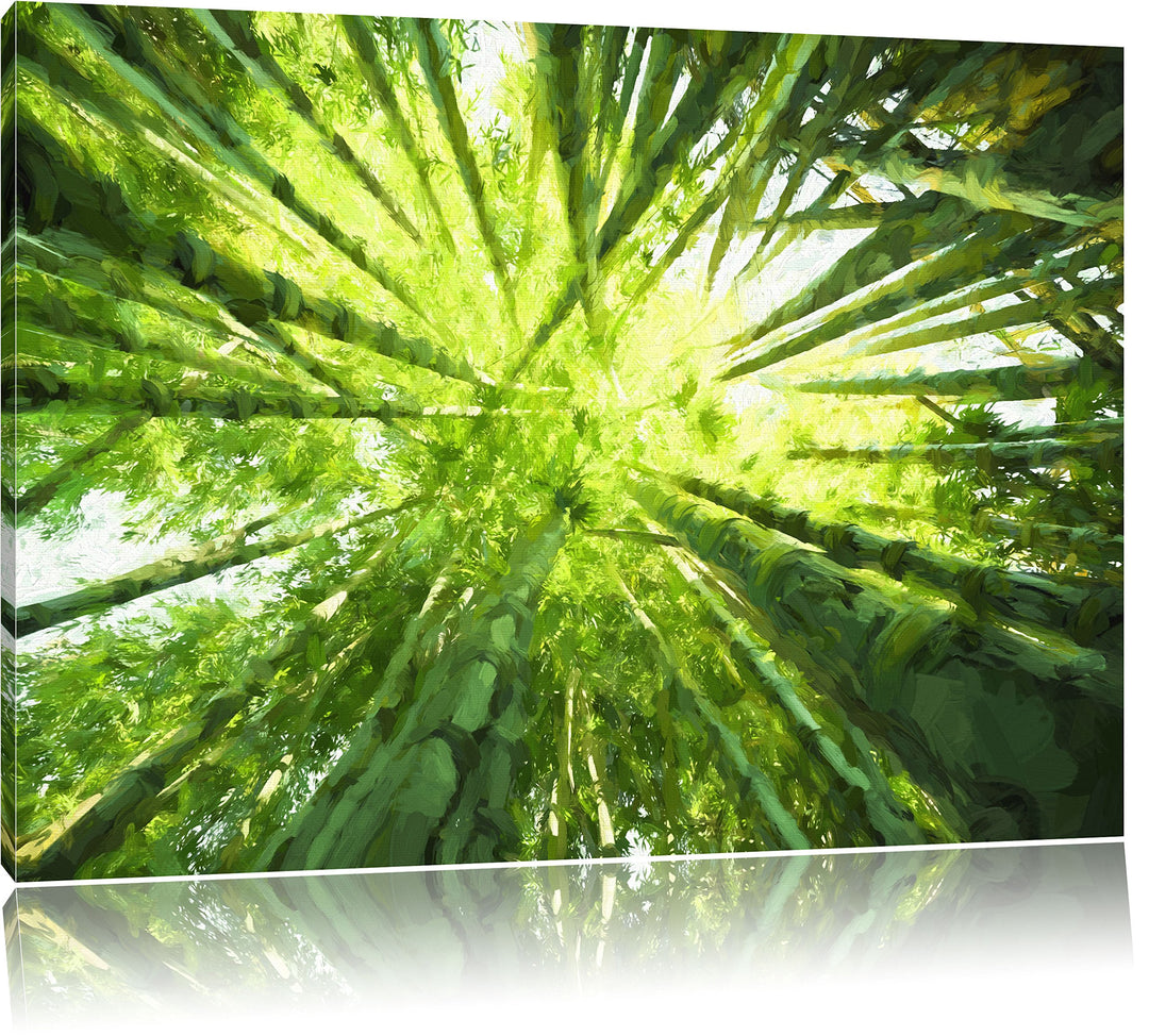 Pixxprint Grüner Bambus Kunst als Leinwandbild | Grösse: 100x70 cm | Wandbild | Kunstdruck | fertig