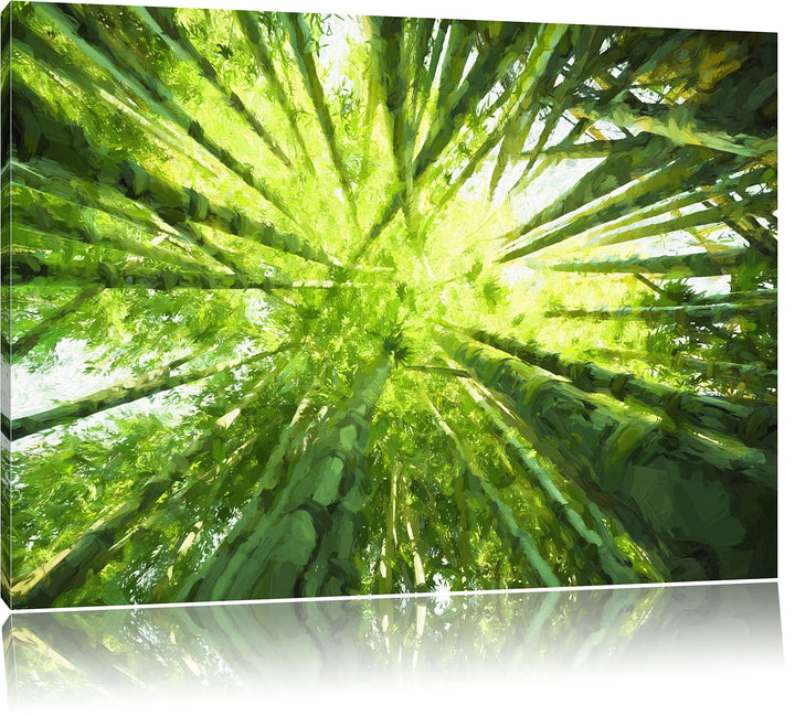 Pixxprint Grüner Bambus Kunst als Leinwandbild | Grösse: 100x70 cm | Wandbild | Kunstdruck | fertig