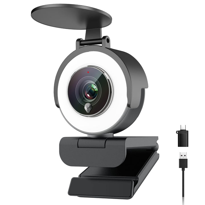 Angetube 4K Webcam mit Licht,PC-Kamera mit Zwei Mikrofonen,1080P@60FPS für flüssiges Streaming,USB-A
