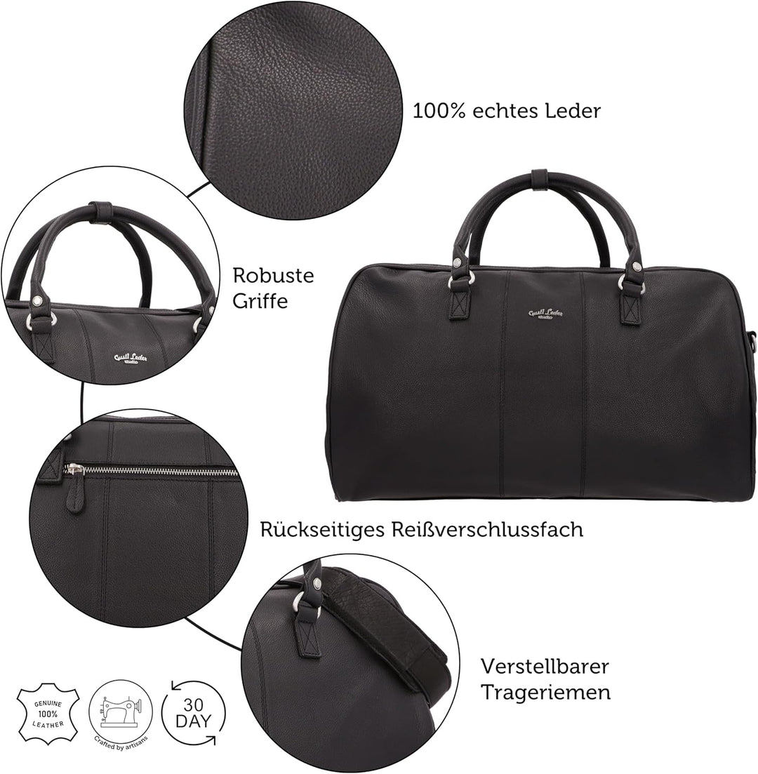 Gusti Reisetasche Leder-Valter Weekender Sporttasche Handgepäck Ledertasche Schwarz Leder, Schwarz