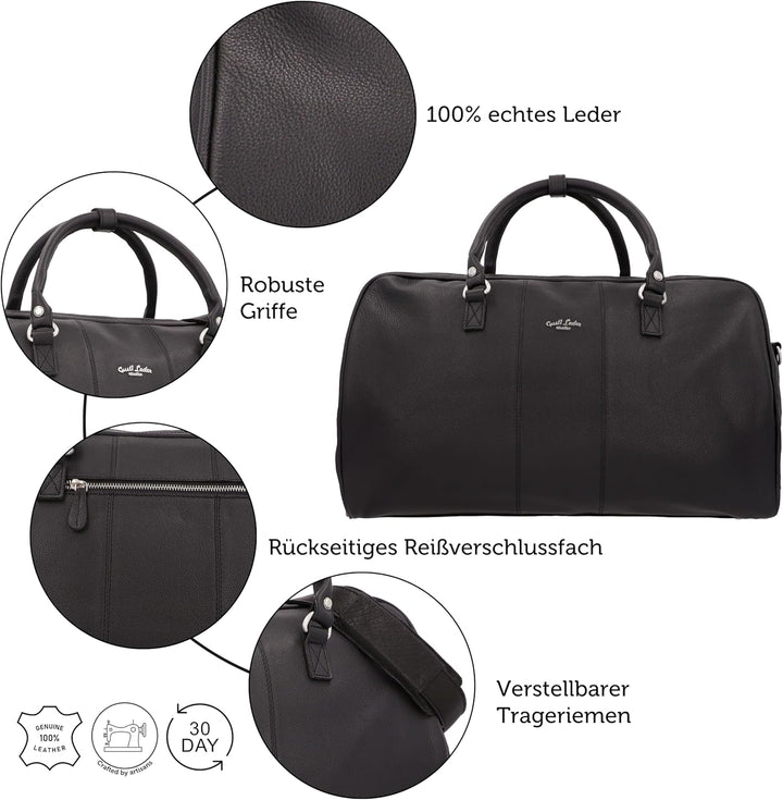 Gusti Reisetasche Leder-Valter Weekender Sporttasche Handgepäck Ledertasche Schwarz Leder, Schwarz