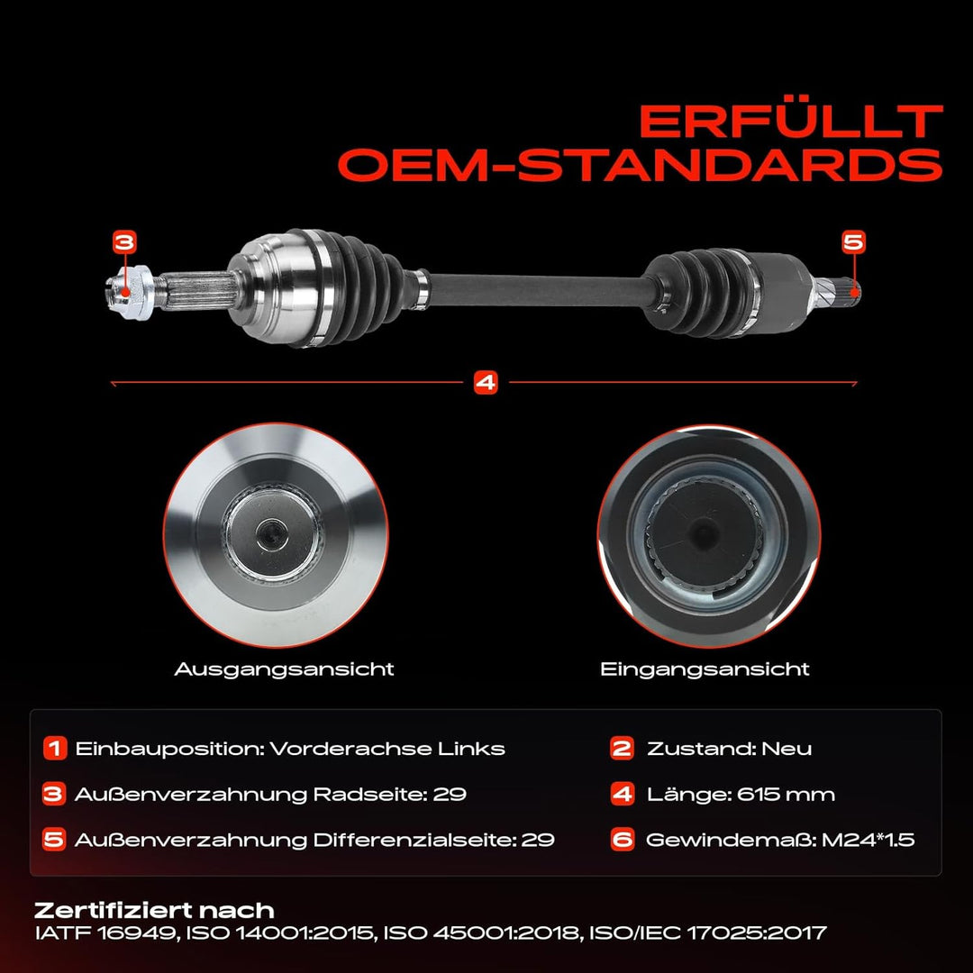 Frankberg Antriebswelle Vorne Links Kompatibel mit Qashqai +2 I J10 JJ10E NJ10 1.6L 2.0L 2008-2013 K