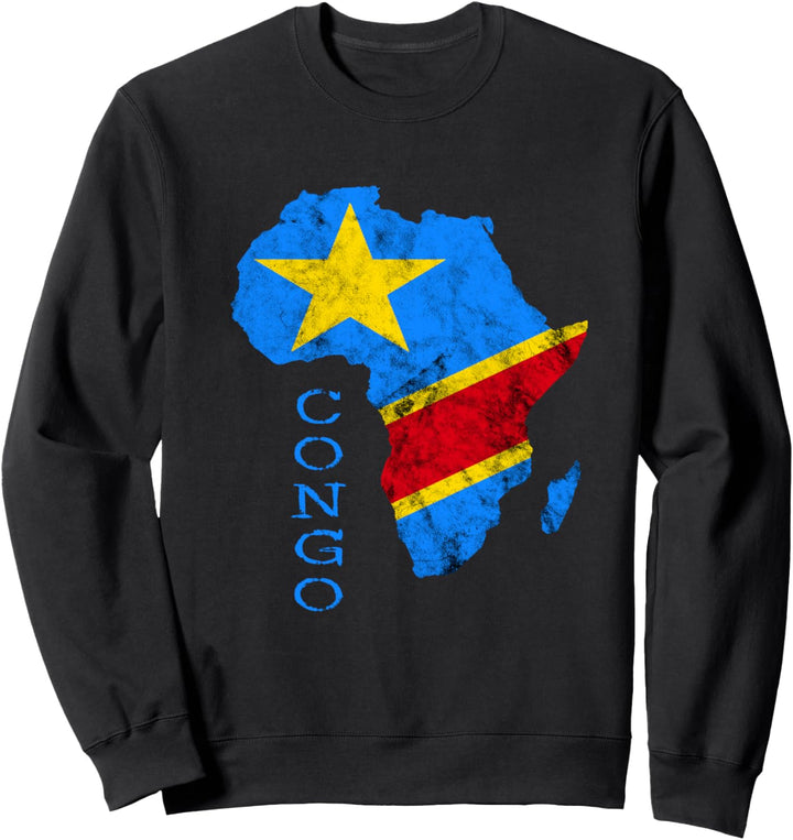 Congo Afrika Karte Umriss Kongolesische Flagge Kongo Reise Sweatshirt